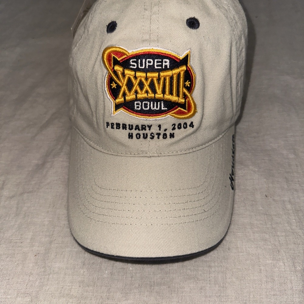 Reebok Super Bowl XXXVIII 38 Hat Cap 2004 Houston Texas Strapback Vintage Beige